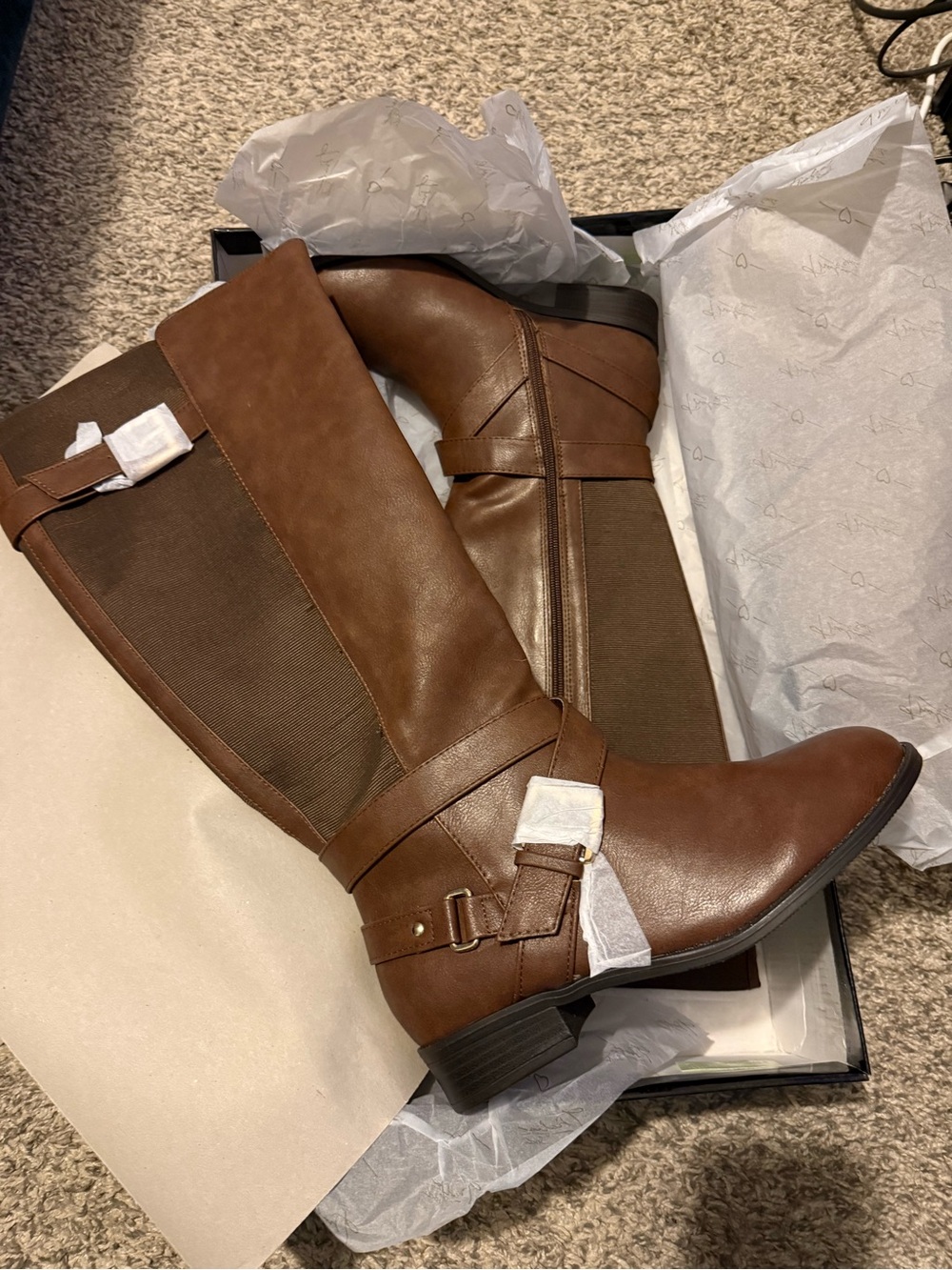 Women's Brown Knee-High Boots with Buckle Detail